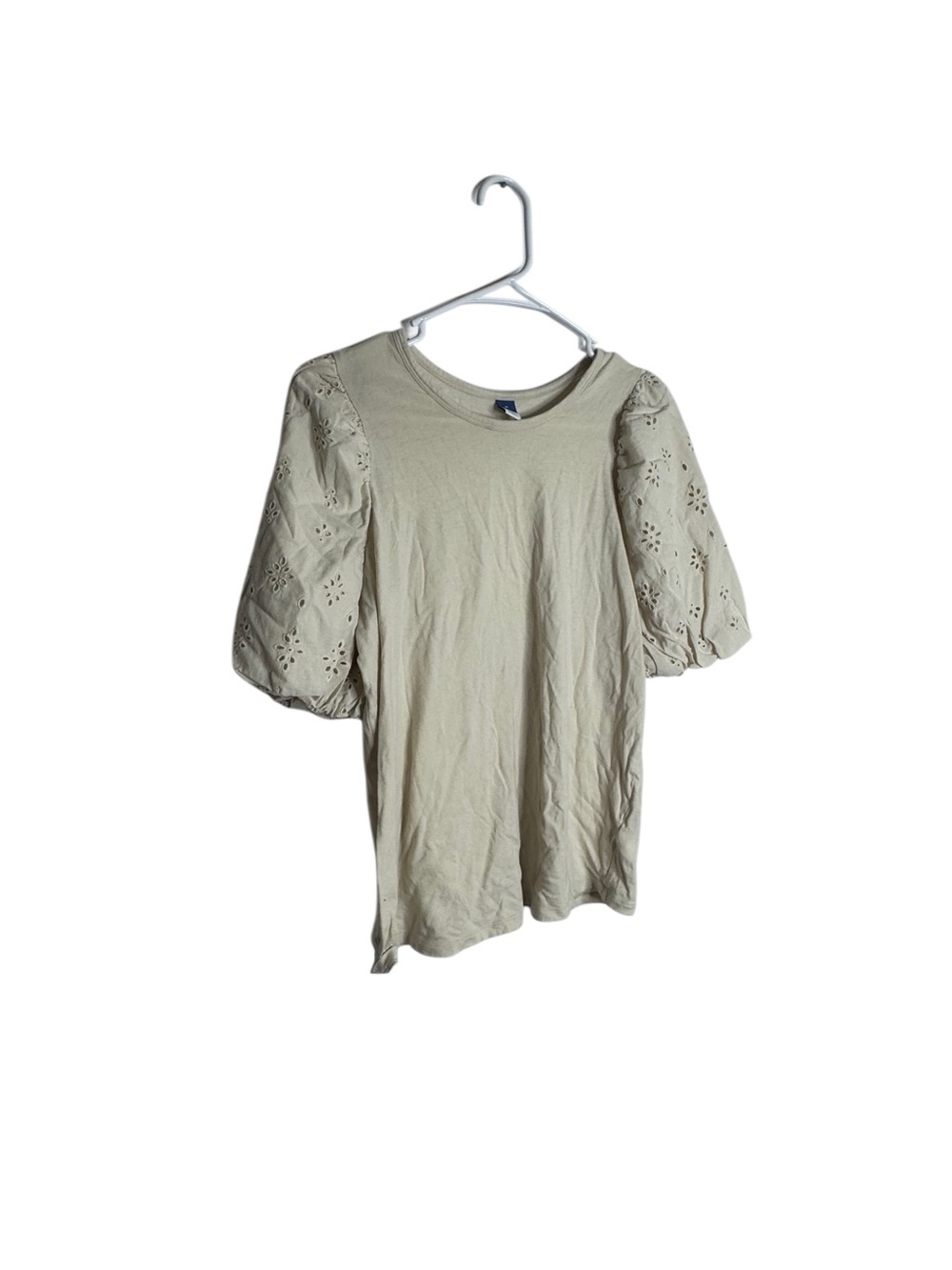 Old Navy Beige Eyelet Puff Sleeve Tee